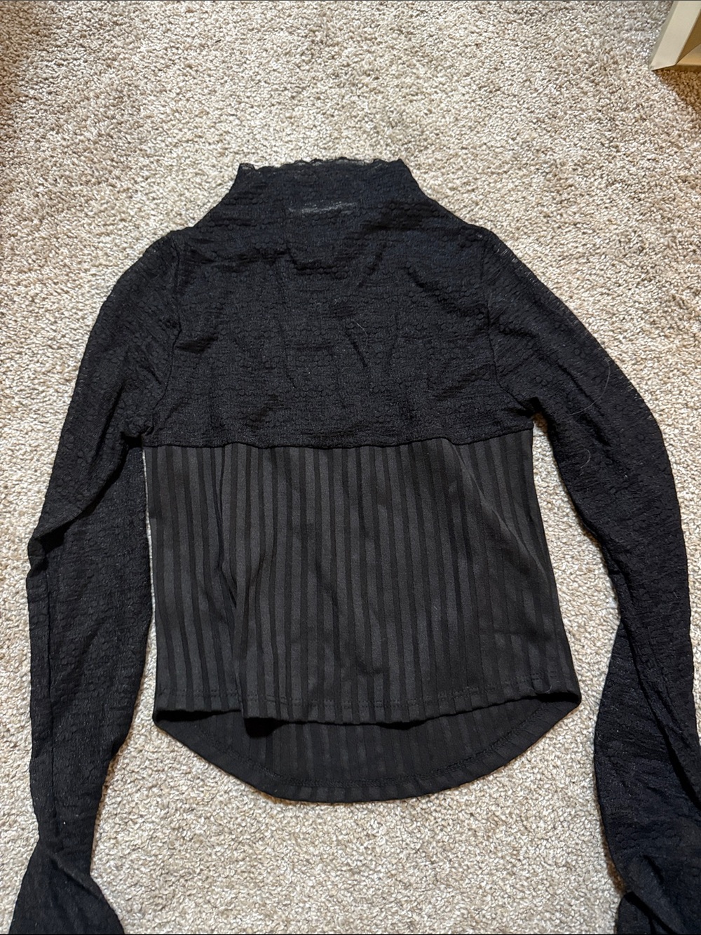 Altar'd State Black Textured & Striped Long-Sleeve Top